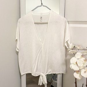 White crop tie-front shirt